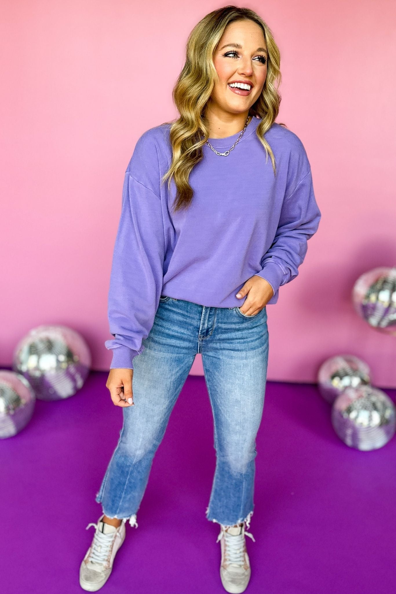 Purple Crew Neck Relaxed Fit Sweatshirt, must have sweater, must have style, must have fall, fall collection, fall fashion, elevated style, elevated sweater, mom style, fall style, shop style your senses by mallory fitzsimmons