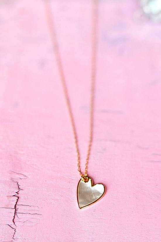 SSYS Gold Large Oblong Pearlescent Heart Dainty Necklace, Accessory, Necklace, Shop Style Your Senses by Mallory Fitzsimmons