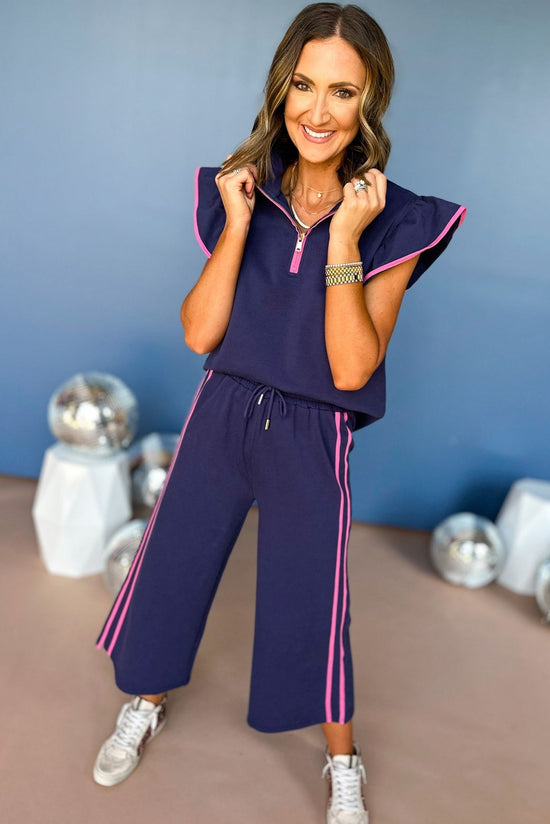 Load image into Gallery viewer, SSYS The Madison Set In Navy And Pink, elevated look, elevated style, matching set, must have set, must have travel, travel outfit, everyday outfit, SSYS the label, mom style, elevated style, shop style your senses by mallory fitzsimmons
