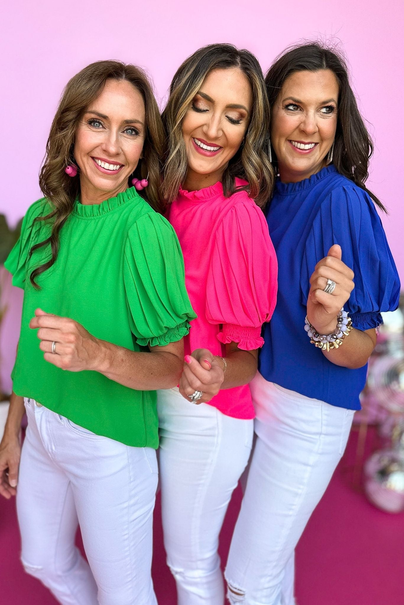 Hot Pink Frill Neck Pleated Short Sleeve Top, frill neck top, summer top, mom style, shop style your senses by mallory fitzsimmons