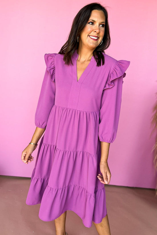 Load image into Gallery viewer, SSYS The Morgan Dress In Orchid, ssys the label, must have dress, must have style, elevated dress, elevated style, fall style, fall dress, shop style your senses by mallory fitzsimmons
