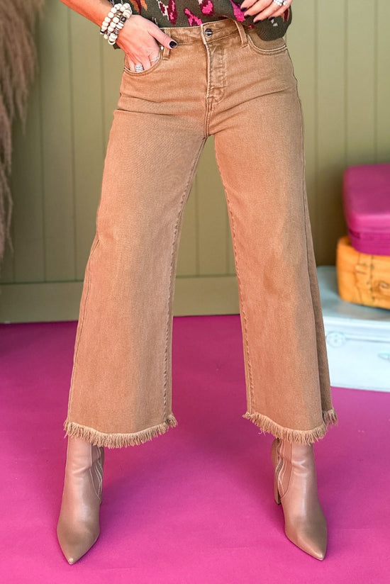 Load image into Gallery viewer, Risen Mocha Washed High Rise Cropped Wide Leg Jeans, must have jeans, must have style, fall jeans, fall fashion, affordable fashion, mom style, elevated jeans, shop style your senses by mallory fitzsimmons
