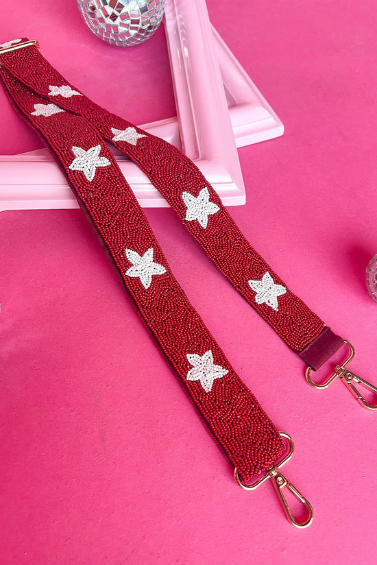 Red White Star Seed Beaded Bag Strap, accessories, bag strap, shop style your senses by mallory fitzsimmons
