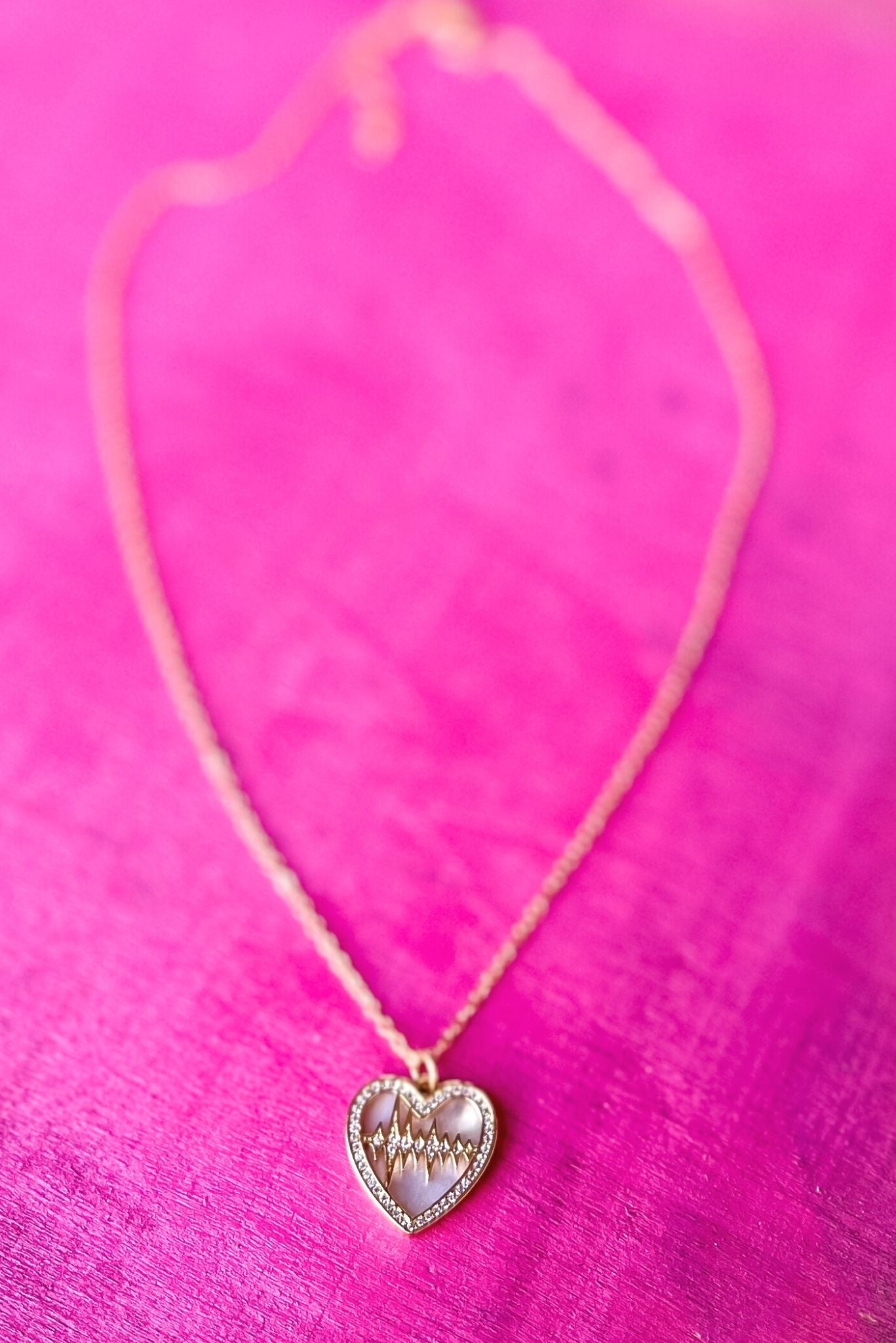 SSYS Gold Heartbeat Pearlescent Rounded Heart Dainty Necklace