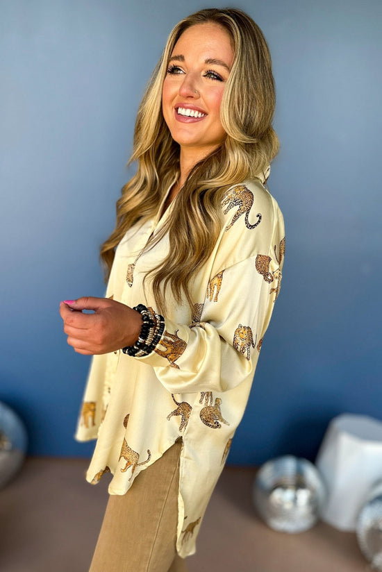 Off White Animal Printed Button Front Long Sleeve Top, elevated top, work to weekend top, elevated style, mom style, office style, fall style fall top, shop style your senses by mallory fitzsimmons