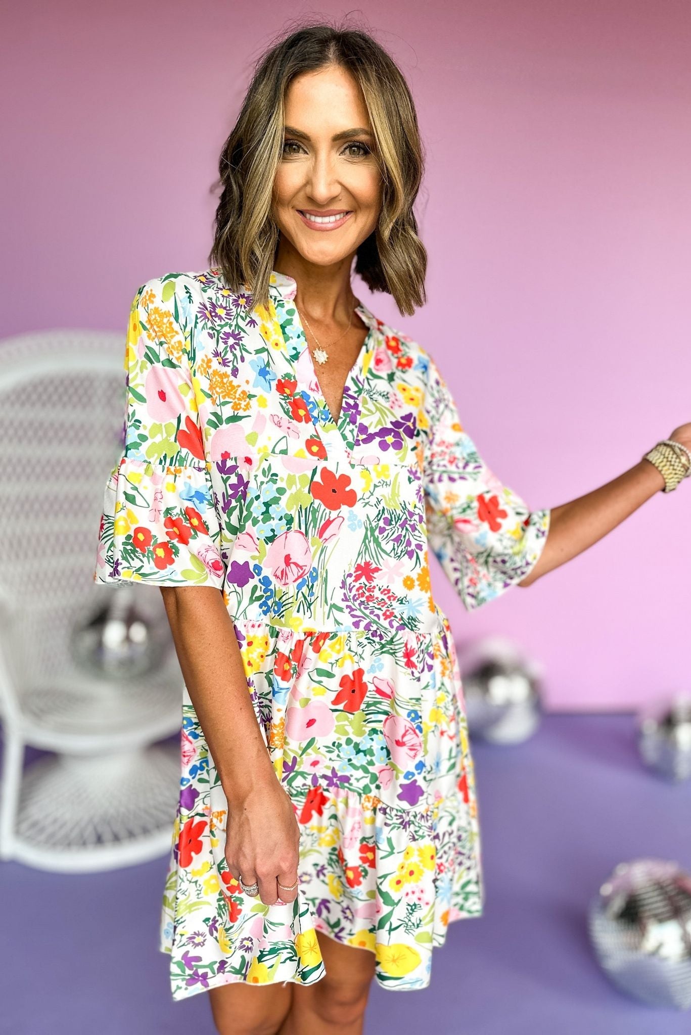 Multi Floral Printed Split Neck Tunic Dress – Shop Style Your Senses