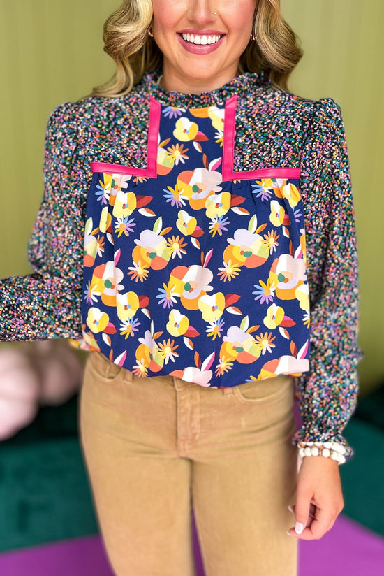 Load image into Gallery viewer, SSYS The Alice Top In Navy Geometric Floral, SSYS the label, printed top, must have top, must hve print, must have fall, fall fashion, fall top, fall style, elevated style, elevated top, shop style your senses by mallory fitzsimmons
