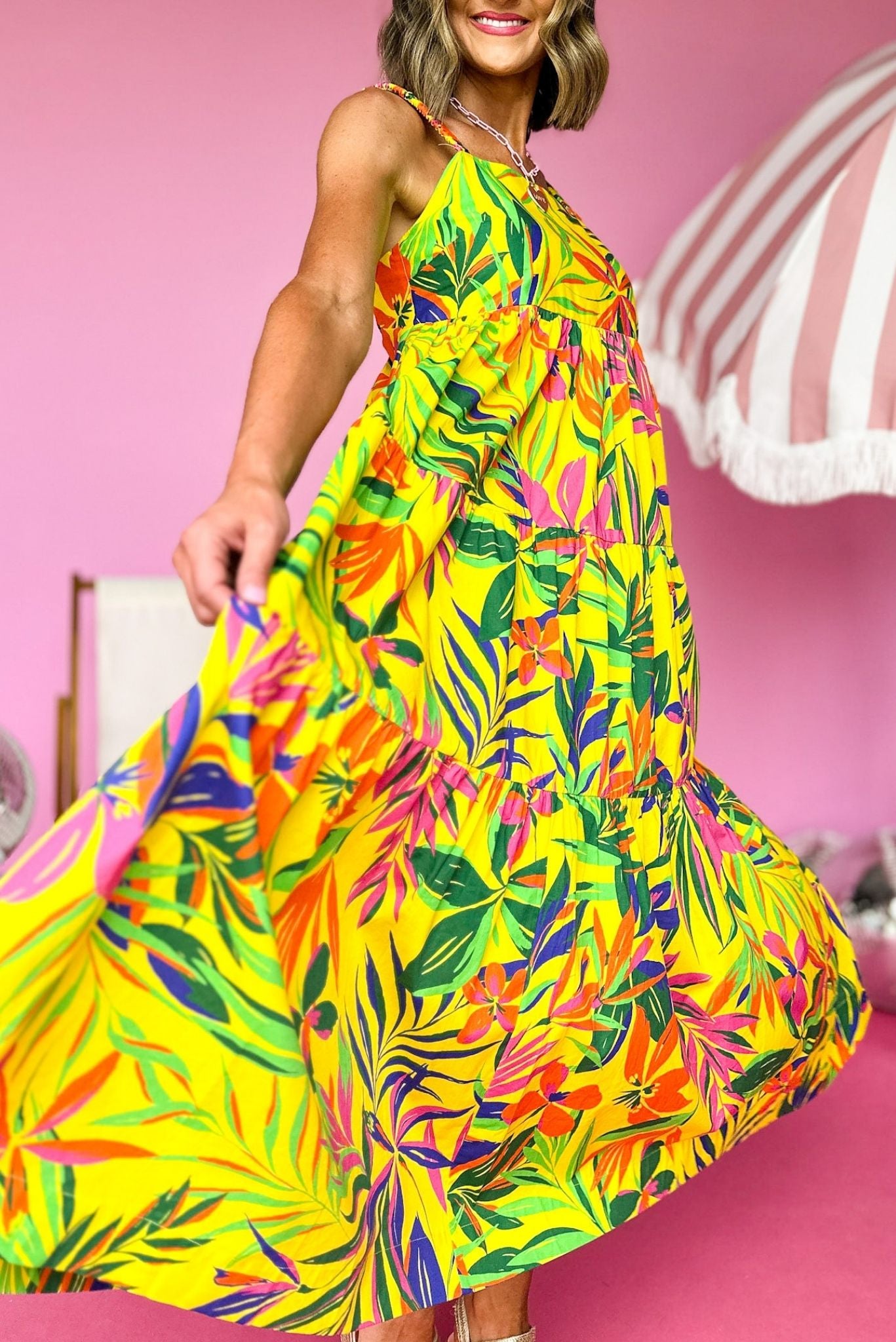 Karlie Yellow Tropical Printed Maxi Dress *FINAL SALE*
