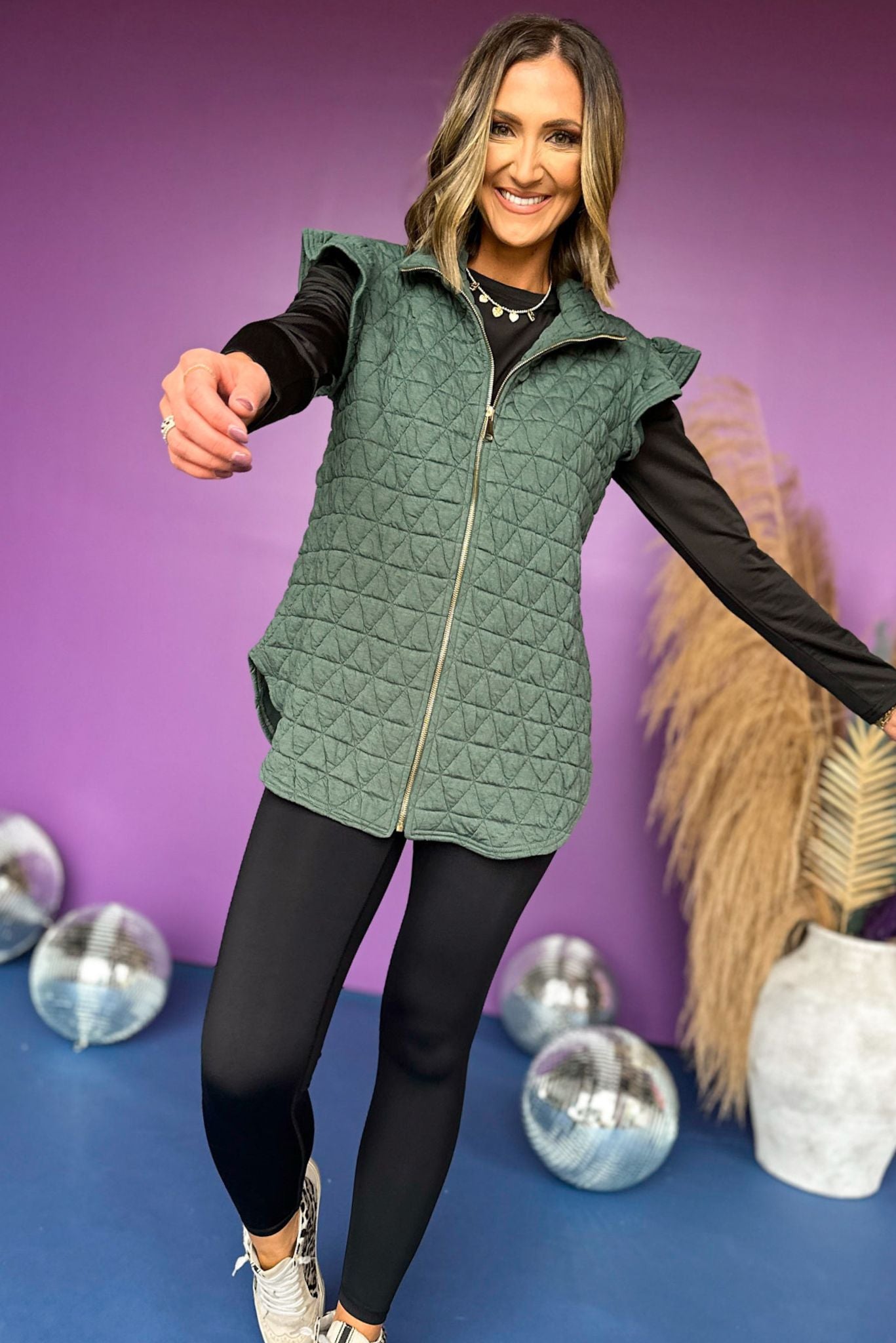 Load image into Gallery viewer, SSYS The Ruby Vest In Sage,  SSYS the label, must have vest, must have style, elevated vest, elevated look, fall style, fall fashion, mom style, shop style your senses by mallory fitzsimmons
