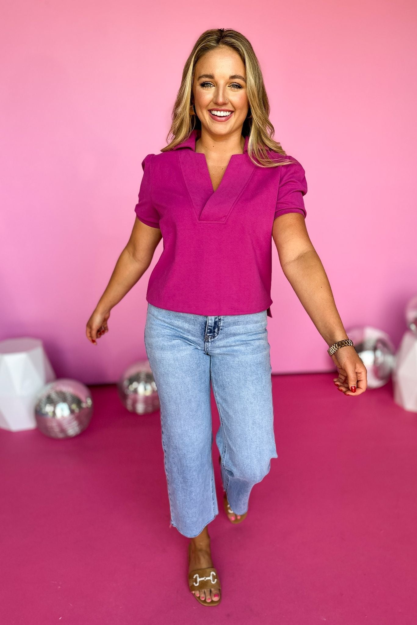 Load image into Gallery viewer, SSYS The Ellie Top In Fuchsia, elevated style, mom style, the ellie top, shop style your senses by mallory fitzsimmons

