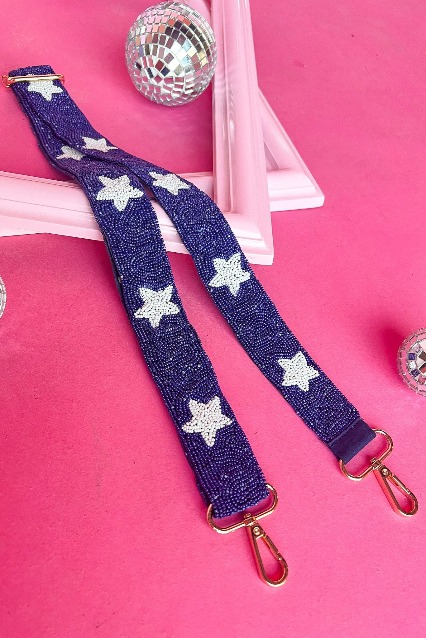 Navy White Star Seed Beaded Bag Strap, accessories, bag strap, shop style your senses by mallory fitzsimmons