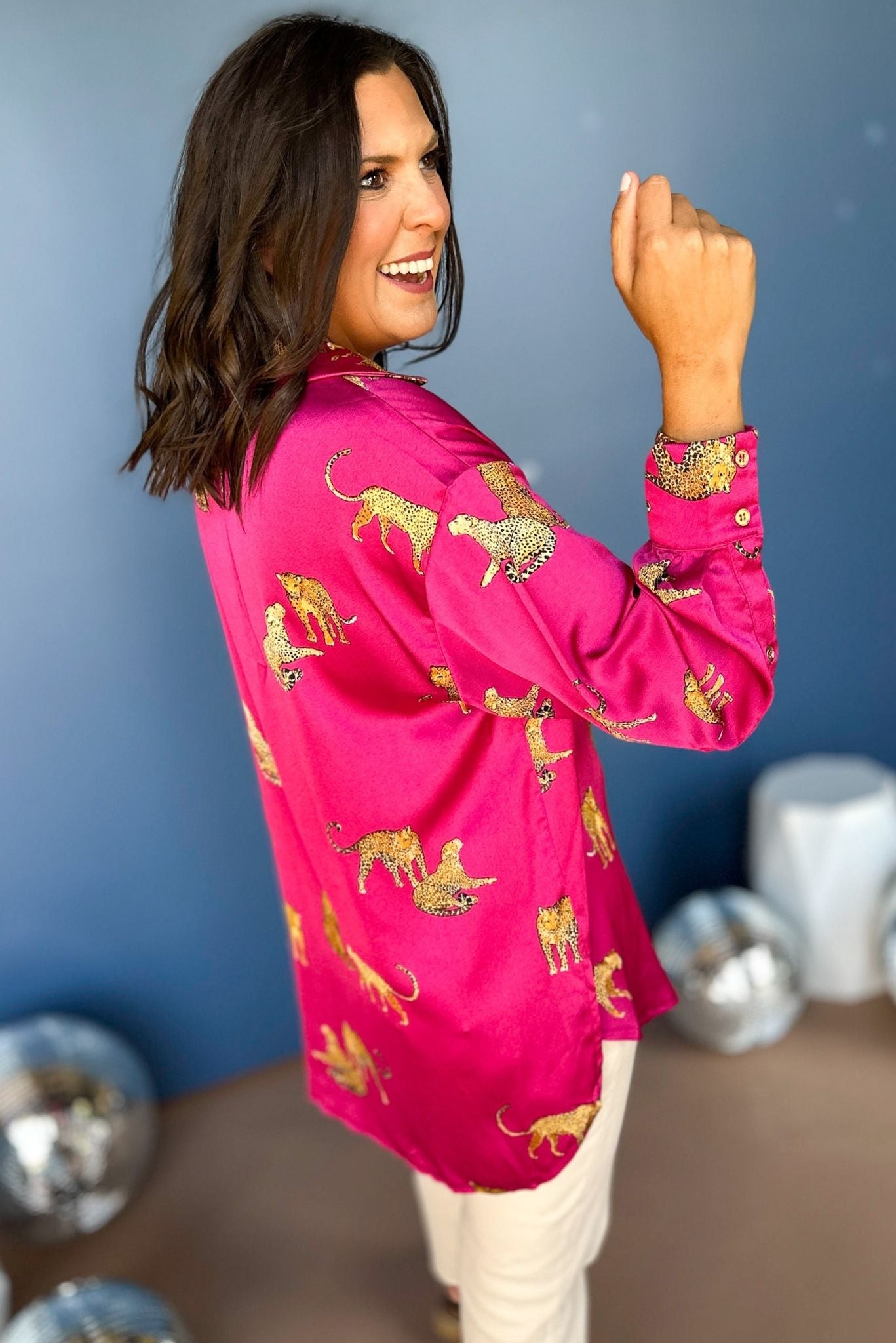 Pink Animal Printed Button Front Long Sleeve Top, elevated top, elevated style, office style, fall style, work to weekend, elevated style, mom style, fall top, shop style your senses by mallory fitzsimmons
