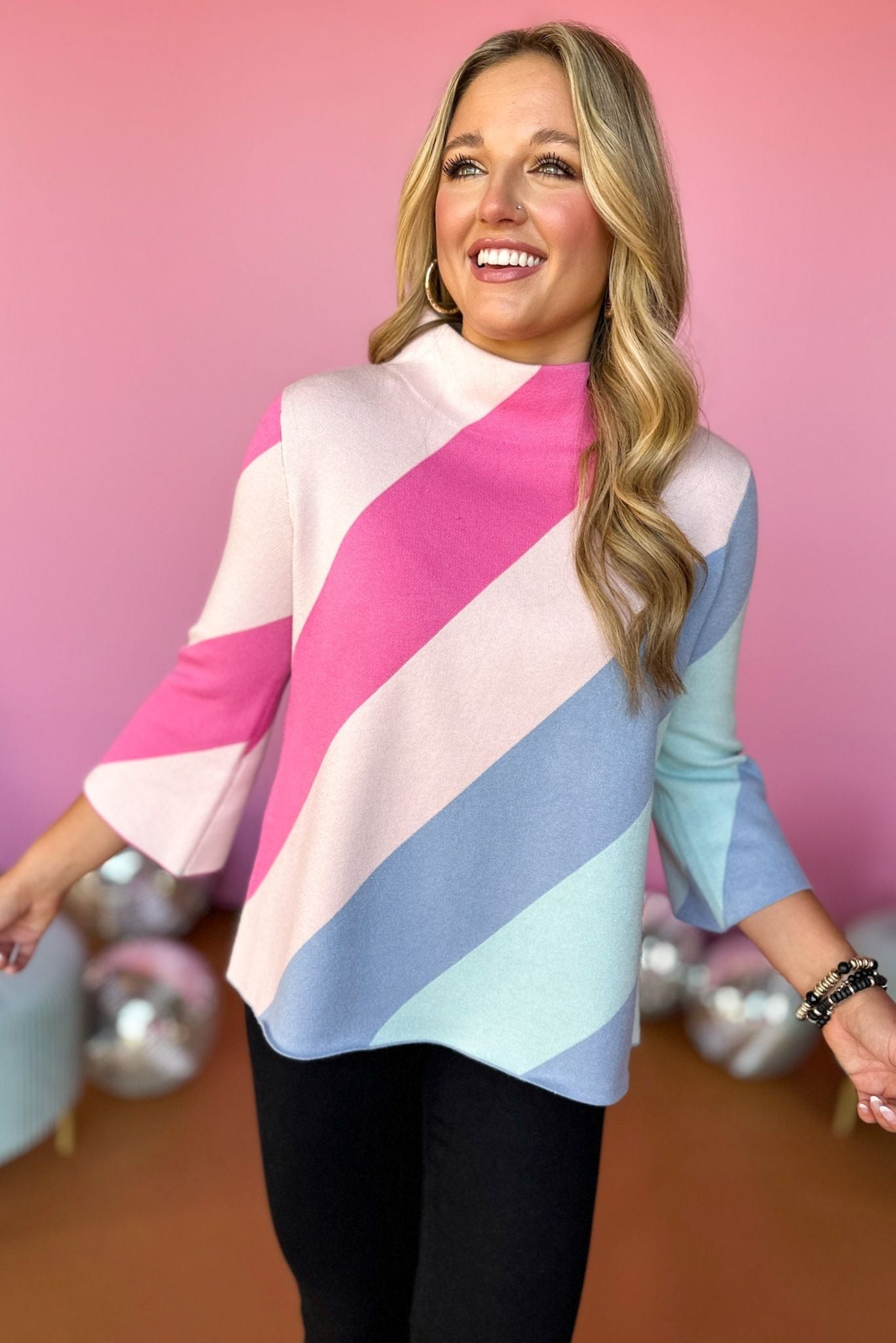 Hot Pink Color Block Mock Neck Sweater Top, must have sweater, must have style, must have fall, fall collection, fall fashion, elevated style, elevated sweater, mom style, fall style, shop style your senses by mallory fitzsimmons