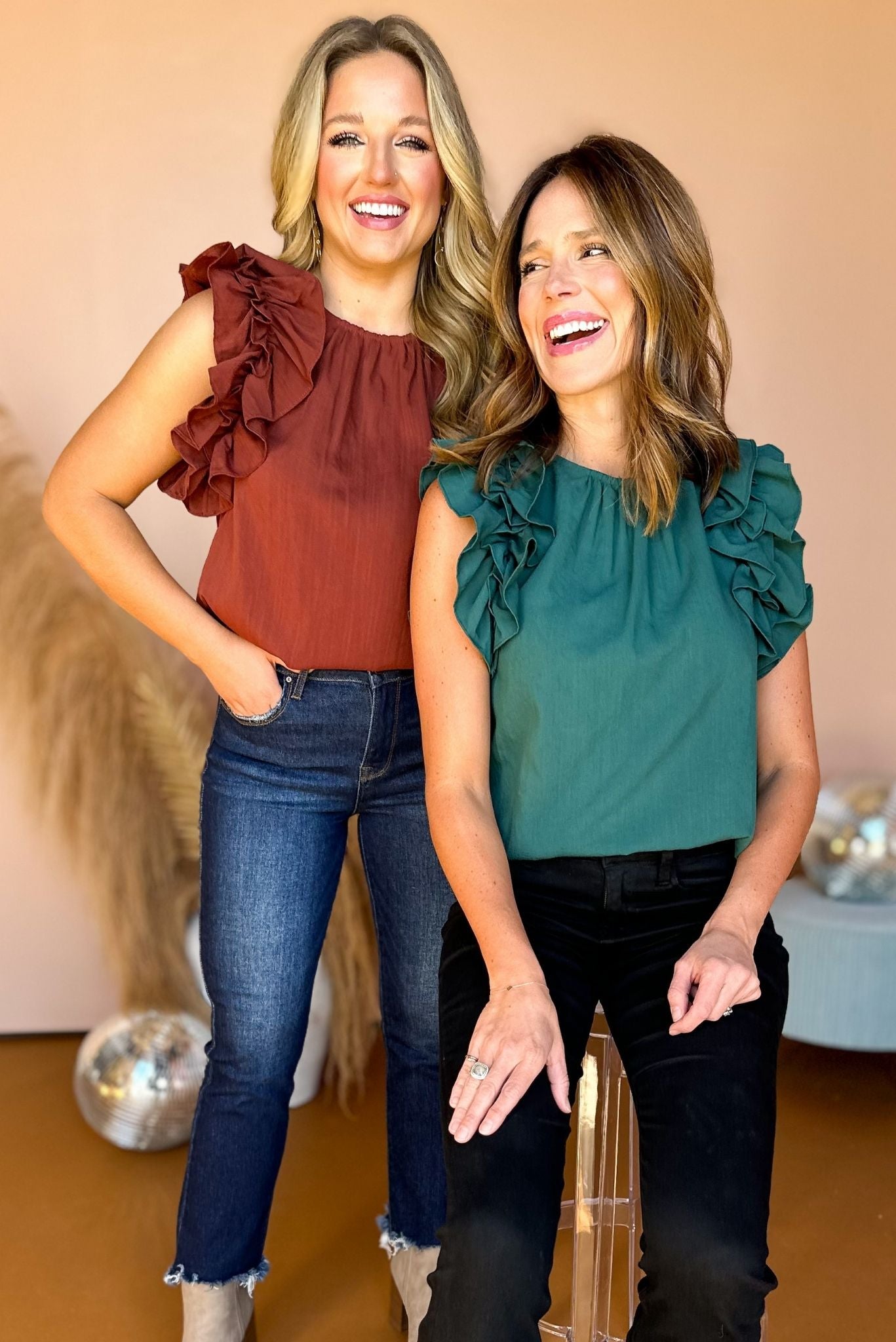 Brown Gathered Neckline Ruffled Sleeveless Top, must have top, must have style, must have fall, fall collection, fall fashion, elevated style, elevated top, mom style, fall style, shop style your senses by mallory fitzsimmons