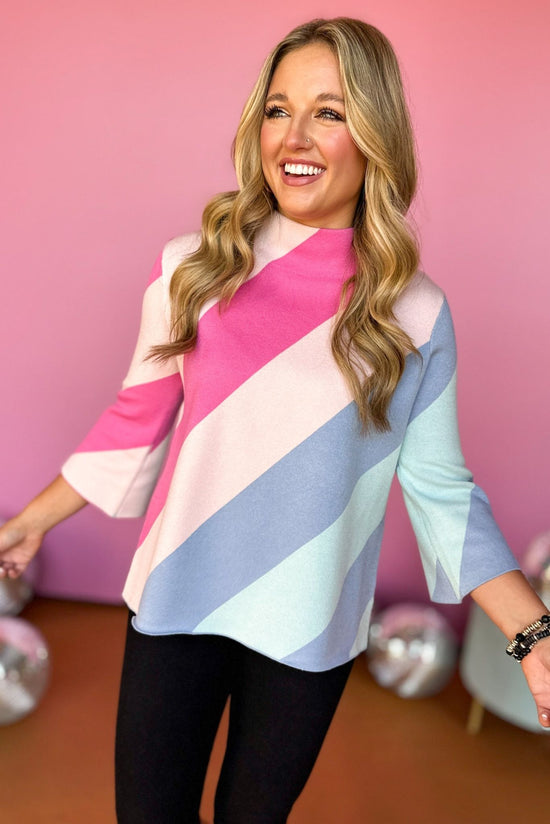 Hot Pink Color Block Mock Neck Sweater Top, must have sweater, must have style, must have fall, fall collection, fall fashion, elevated style, elevated sweater, mom style, fall style, shop style your senses by mallory fitzsimmons