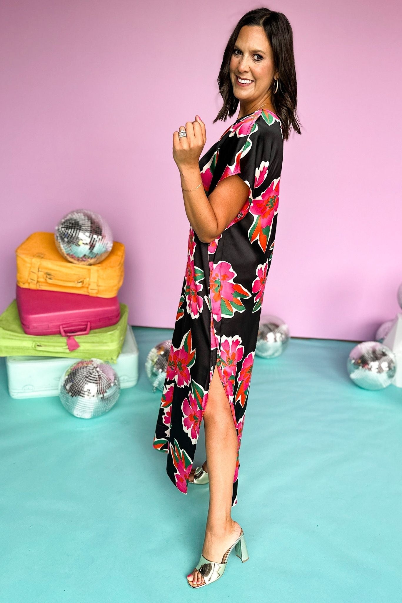 Black Floral Printed Satin One Shoulder Maxi Dress, summer dress, summer maxi, elevated style, shop style your senses by mallory fitzsimmons