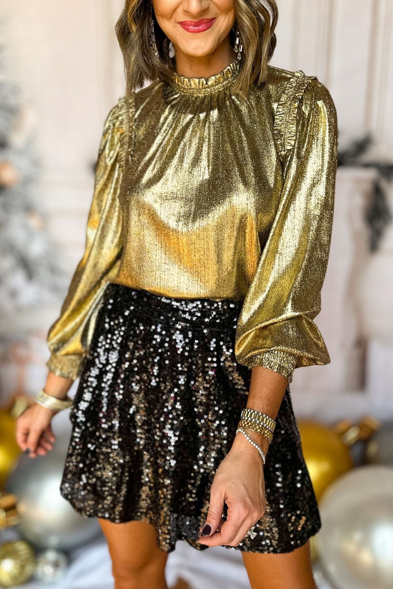 SSYS The Noelle Top In Gold, must have top, must have style, must have holiday, holiday collection, holiday fashion, elevated style, elevated top, mom style, holiday style, shop style your senses by mallory fitzsimmons