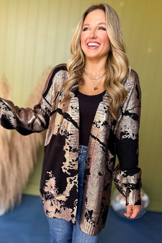 Black Cracked Metallic Printed Long Cardigan, must have cardigan, must have style, fall style, fall fashion, elevated style, elevated cardigan, mom style, fall collection, fall dress, shop style your senses by mallory fitzsimmons