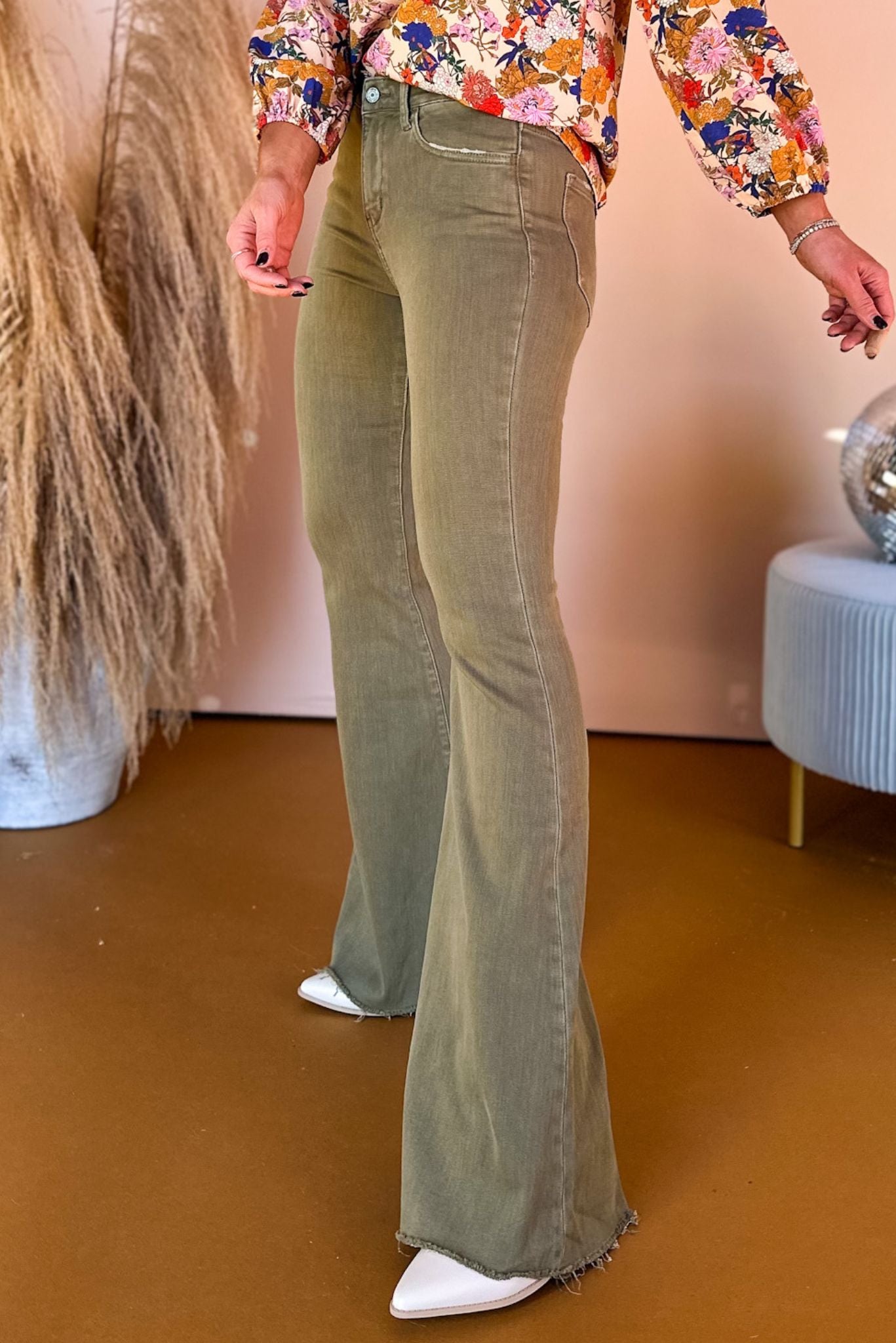 Vervet Green Washed High Rise Super Flare Leg Jeans, must have pants, must have style, must have comfortable style, fall fashion, fall style, street style, mom style, elevated comfortable, elevated loungewear, elevated style, shop style your senses by mallory fitzsimmons