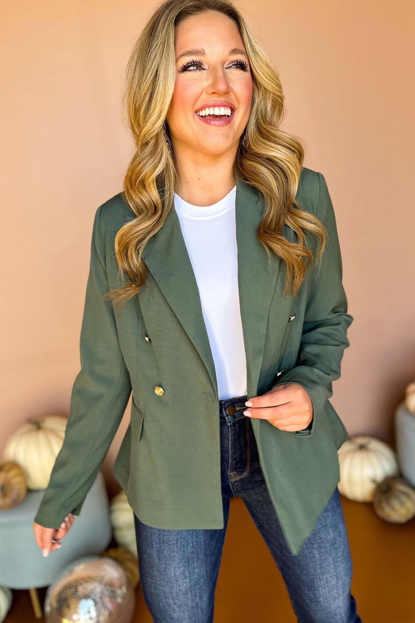 Forest Green Collared Button Front Blazer, must have jacket, must have print, fall fashion, fall jacket, elevated style, fall style, elevated jacket, mom style, shop style your senses by mallory fitzsimmons