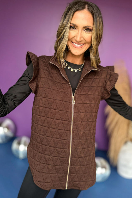Load image into Gallery viewer, SSYS The Ruby Vest In Brown, SSYS the label, must have vest, must have style, elevated vest, elevated look, fall style, fall fashion, mom style, shop style your senses by mallory fitzsimmons
