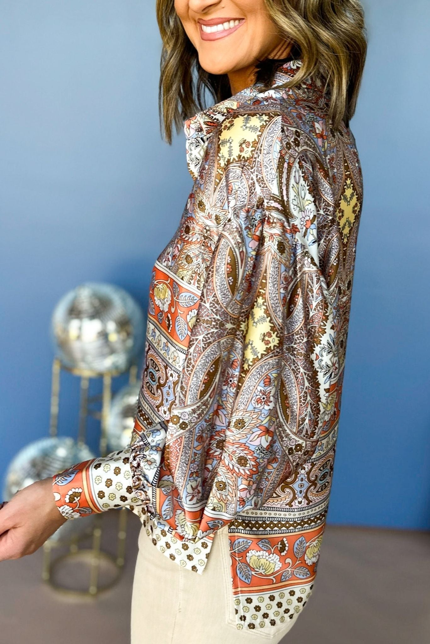 Brown Aztec Printed Button Down Blouson Sleeve Top, must have top, must have print, must have fall top, fall top, fall style, mom style, elevated style, chic style, printed top, shop style your senses by mallory fitzsimmons
