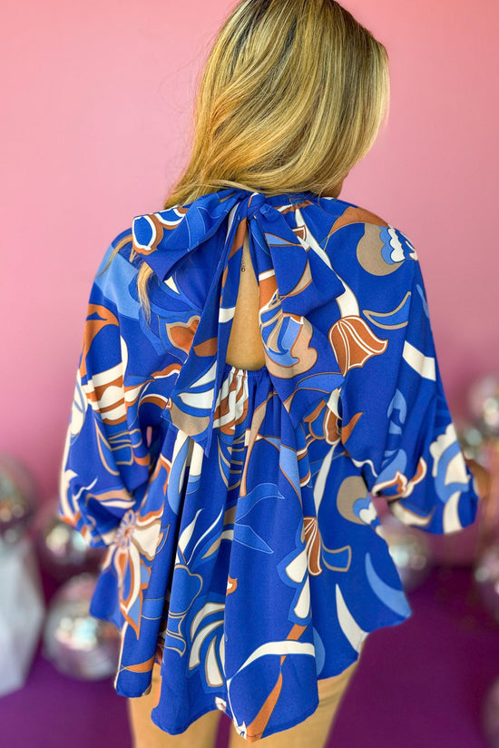 Royal Blue Abstract Printed Mock Neck Long Sleeve Top, must have top, must have style, must have fall, fall collection, fall fashion, elevated style, elevated top, mom style, fall style, shop style your senses by mallory fitzsimmons