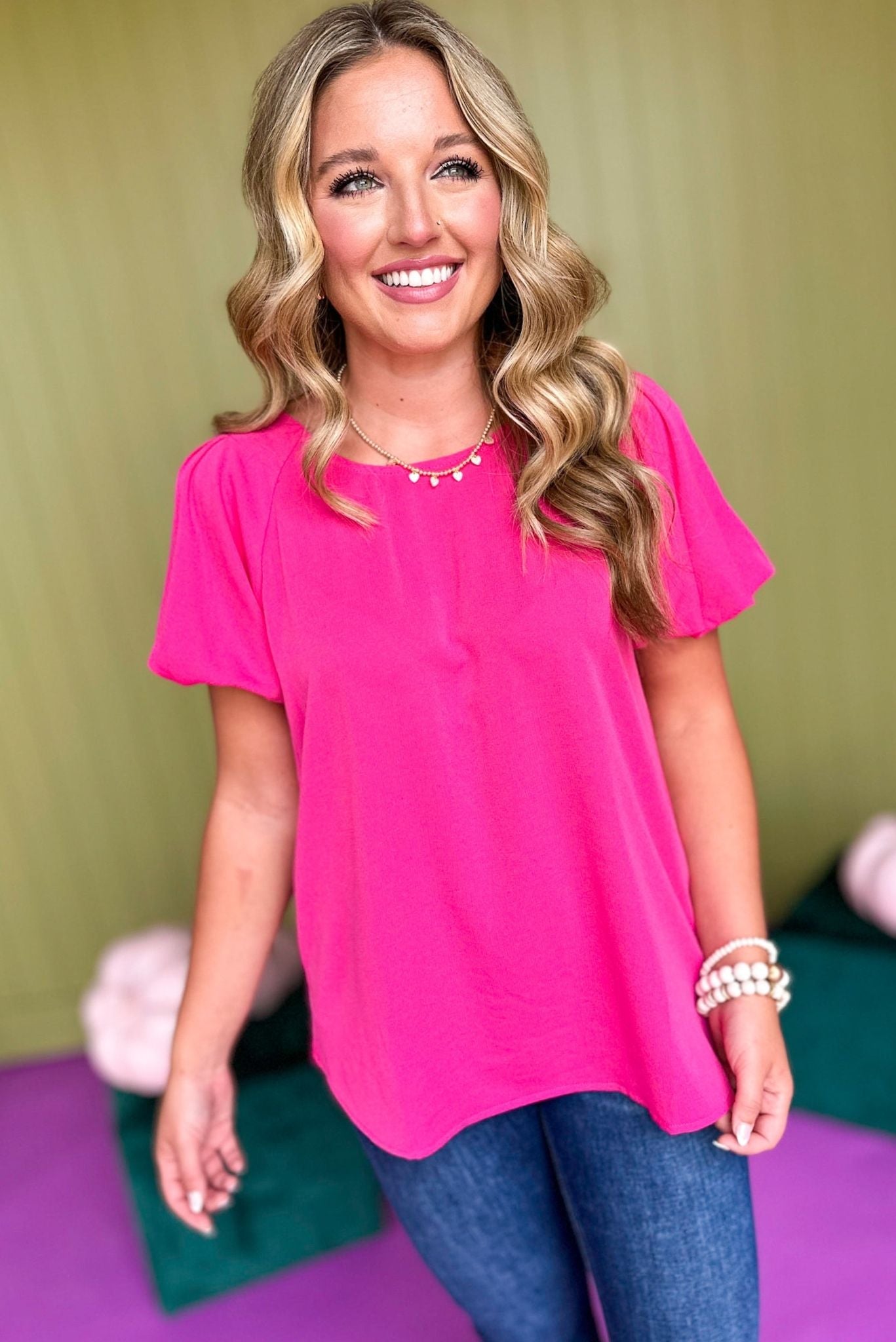 Fuchsia Puffed Short Sleeve Top, must have top, must have style, must have fall, fall collection, fall fashion, elevated style, elevated top, mom style, fall style, shop style your senses by mallory fitzsimmons