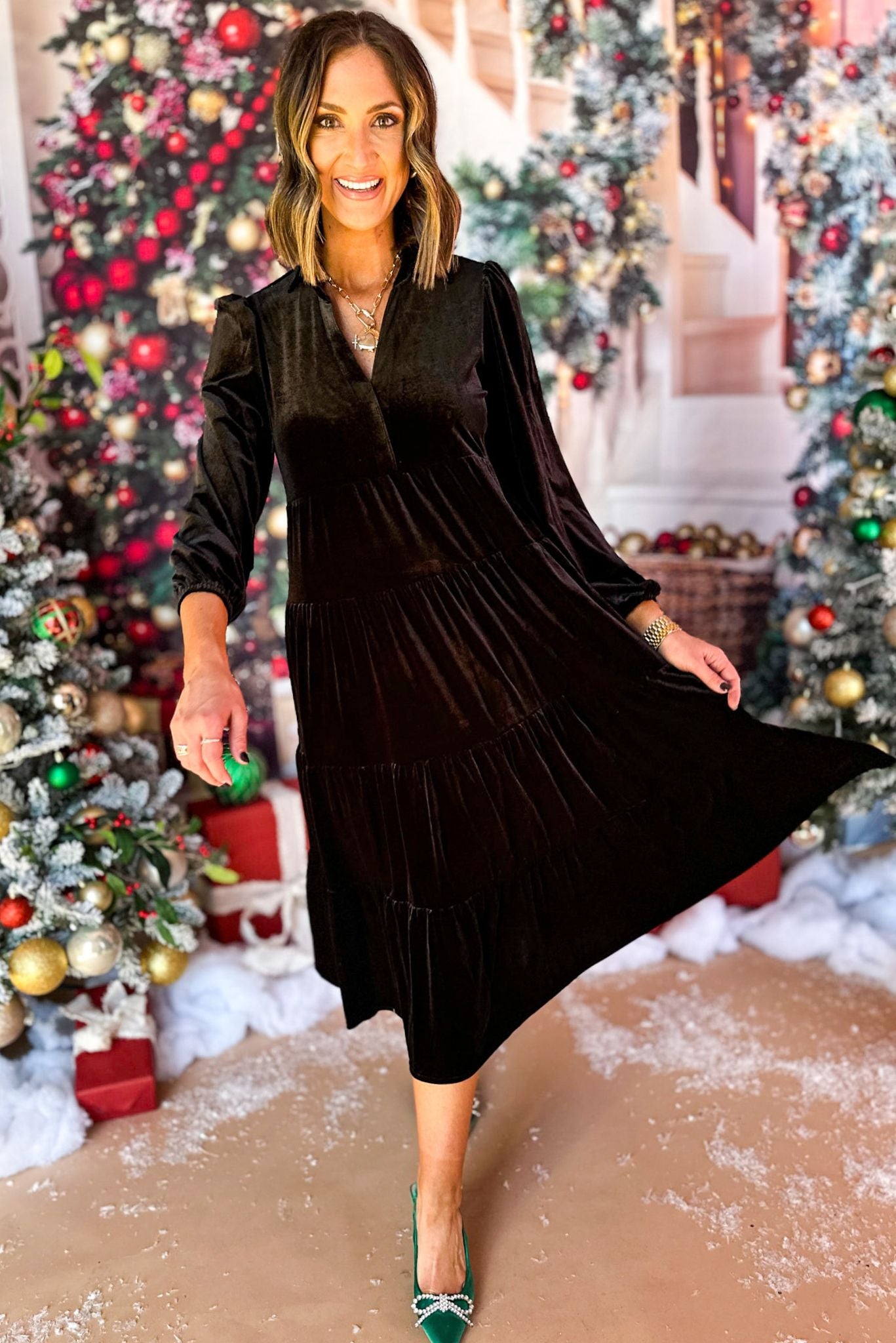 SSYS The Lillian Dress In Black Velvet, SSYS the label, ssys dress, must have dress, must have print, must have style, elevated style, elevated dress, mom style, shop style your senses by mallory fitzsimmons