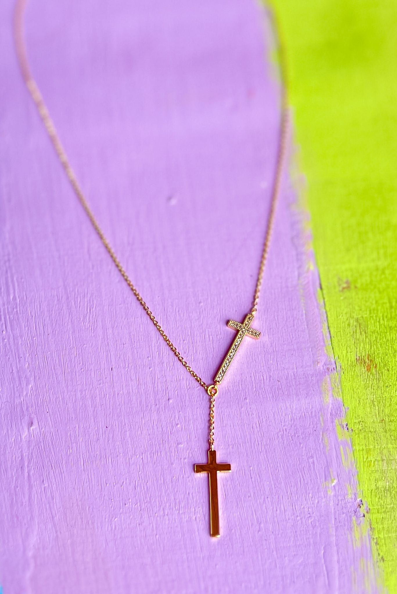Load image into Gallery viewer, Gold Double Cross Necklace
