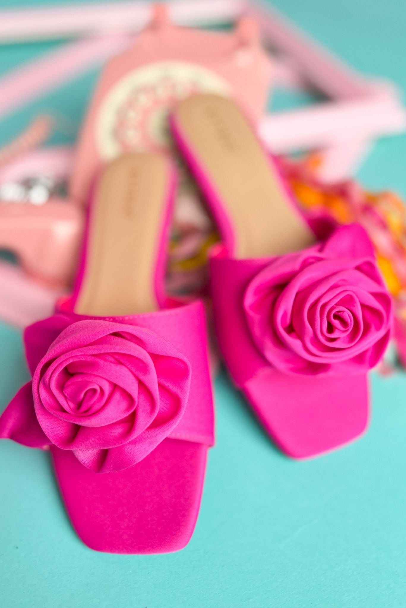 Load image into Gallery viewer, Hot Pink Flower Detail Slide Sandals, summer sandal, slide sandal, new arrival, must have, shop style your senses by mallory fitzsimmons
