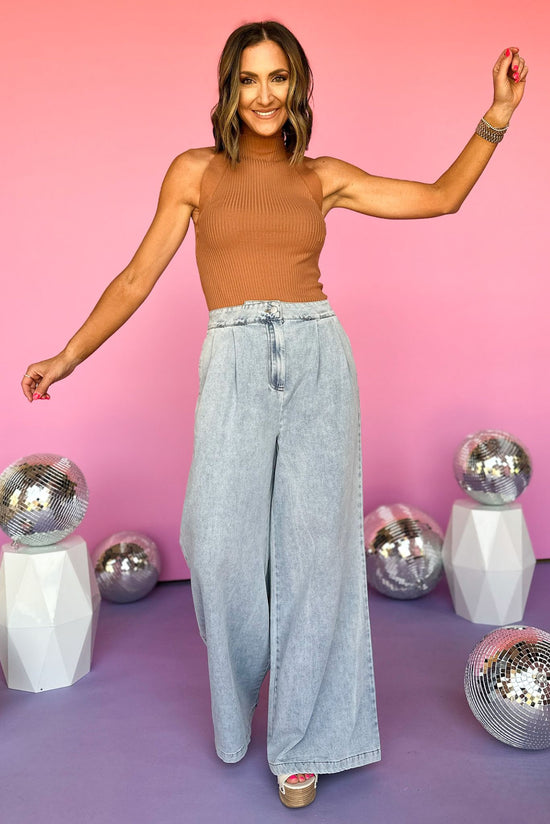 Load image into Gallery viewer,  Blue Light Acid Washed High Rise Wide Leg Denim Pants, wide leg pants, must have denim, fall denim, trendy denim, must have pants, elevated style, mom style, shop style your senses by mallory fitzsimmons
