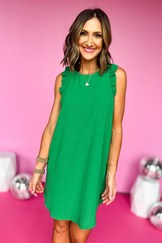 SSYS The Emma Dress In Kelly Green, green dress, ruffle detail, summer dress, mom style, shop style your senses by mallory fitzsimmons
