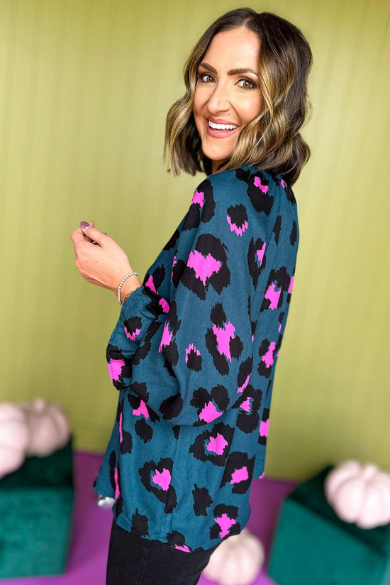 Teal Animal Printed Smocked Collar Long Sleeve Blouse, must have top, must have style, must have fall, fall collection, fall fashion, elevated style, elevated top, mom style, fall style, shop style your senses by mallory fitzsimmons