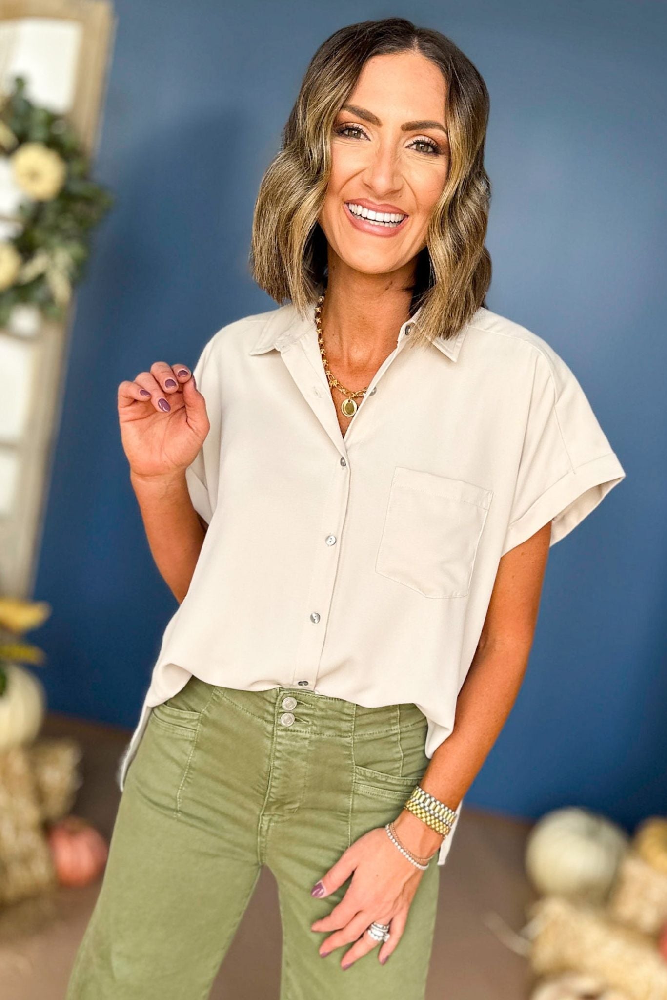  Cream Button Front Short Sleeve Top, must have top, must have style, must have fall, fall collection, fall fashion, elevated style, elevated top, mom style, fall style, shop style your senses by mallory fitzsimmons