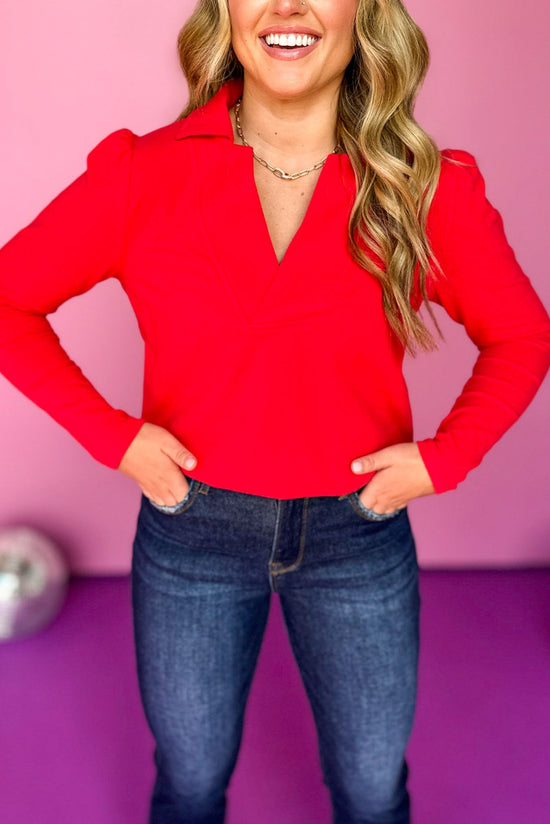 Load image into Gallery viewer, SSYS The Long Sleeve Ellie Top In Red, must have top, must have style, must have fall, fall collection, fall fashion, elevated style, elevated top, mom style, fall style, shop style your senses by mallory fitzsimmons
