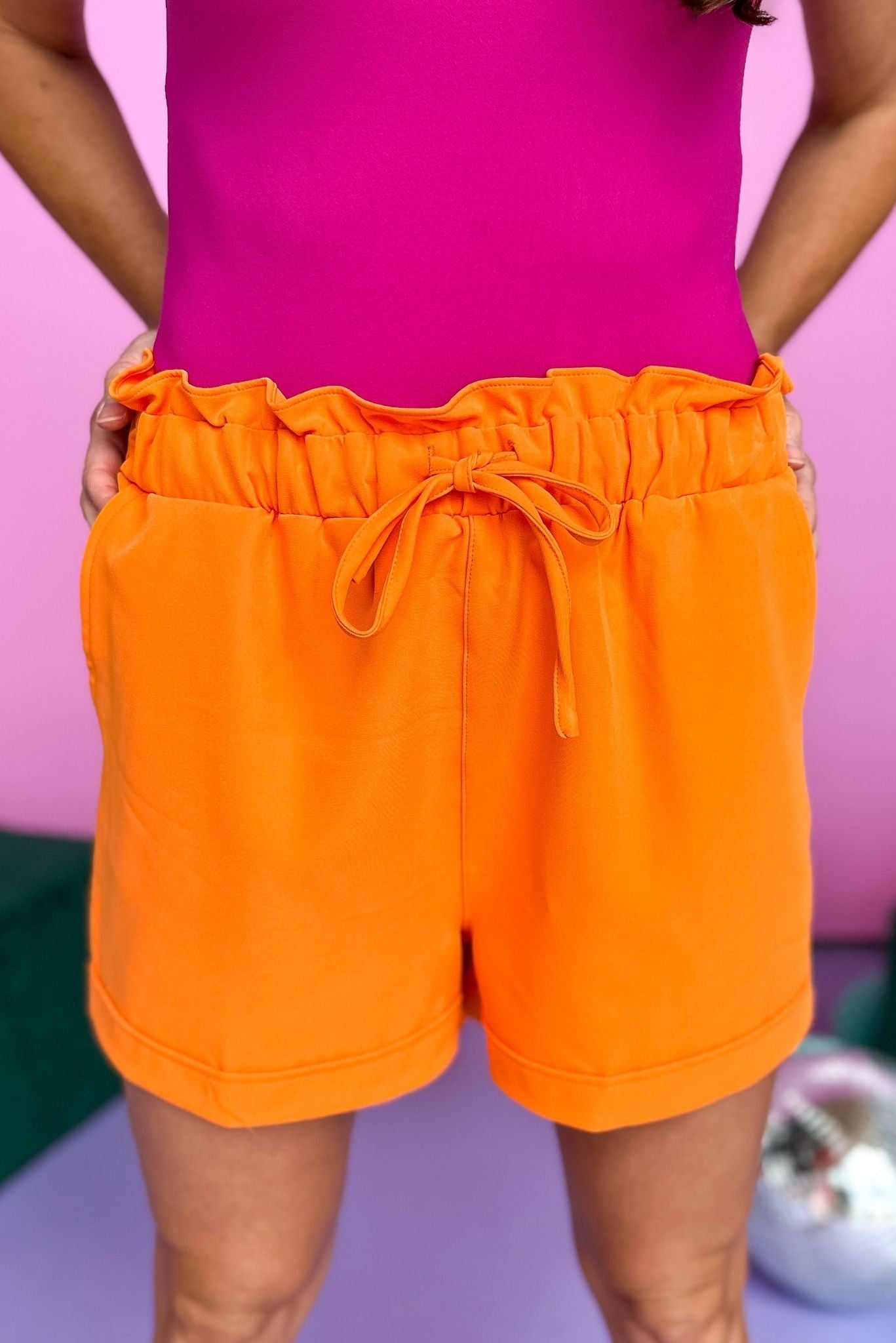 orange Drawstring Pull On Shorts, elastic waist, pull on, new arrival, spring look, must have, shop style your senses by mallory fitzsimmons