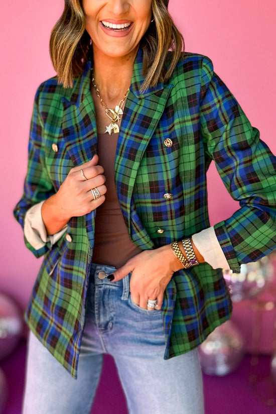 Green Plaid Printed Front Button Blazer, must have blazer, must have style, must have print, elevated style, elevated blazer, mom style, fall style, fall fashion, shop style your senses by mallory fitzsimmons
