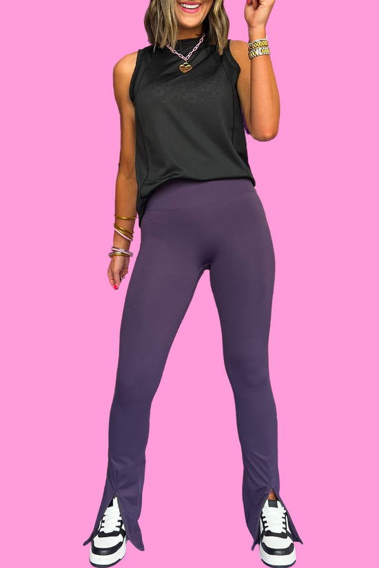 SSYS Plum Flare High Waist Leggings With Front Zipper