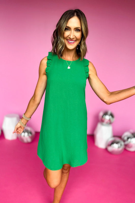 Load image into Gallery viewer, SSYS The Emma Dress In Kelly Green, green dress, ruffle detail, summer dress, mom style, shop style your senses by mallory fitzsimmons
