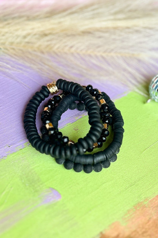  Black Glittered Ball Wood Beaded Stretch Bracelets, accessory, bracelet, shop style your senses by mallory fitzsimmons
