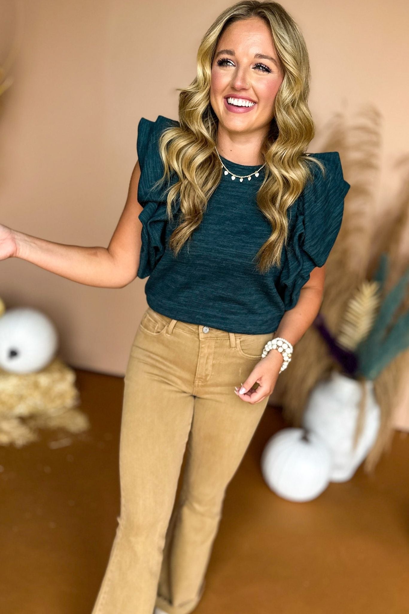 THML Teal Ruffled Puffed Short Sleeve Knit Top, must have top, must have style, must have fall, fall collection, fall fashion, elevated style, elevated top, mom style, fall style, shop style your senses by mallory fitzsimmons