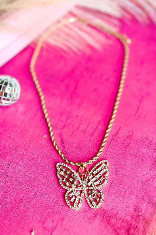  Gold Stone Embellished Metal Butterfly Pendant Necklace, accessory, necklace, pendant necklace, shop style your senses by mallory fitzsimmons