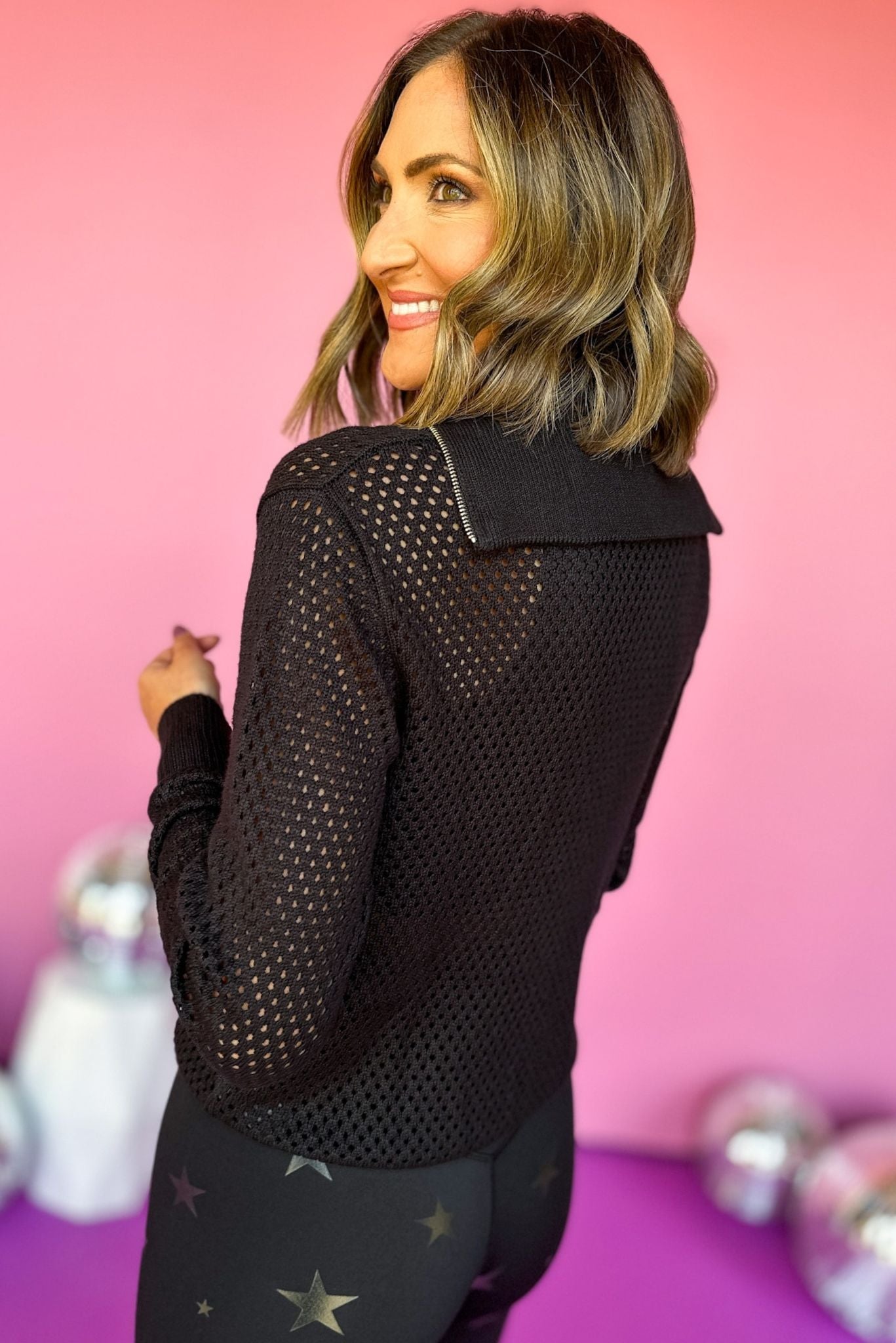 SSYS Black Crochet Zip Up Sweater, elevated style, elevated look, elevated jacket, athleisure jacket, must have jacket, must ahve style, fall athleisure, mom style, shop style your senses by mallory fitzsimmons