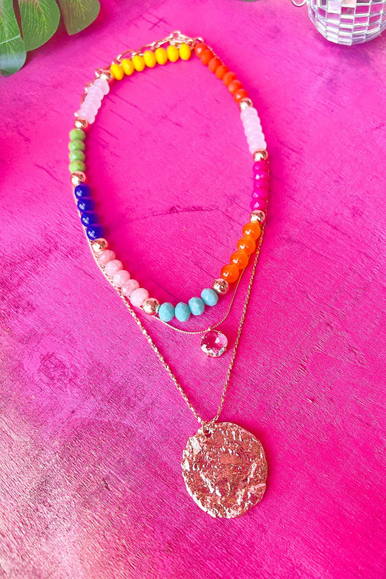 Gold Circle Charm Colorful Beaded Layer Necklace, accessories, necklace, shop style your senses by mallory fitzsimmons