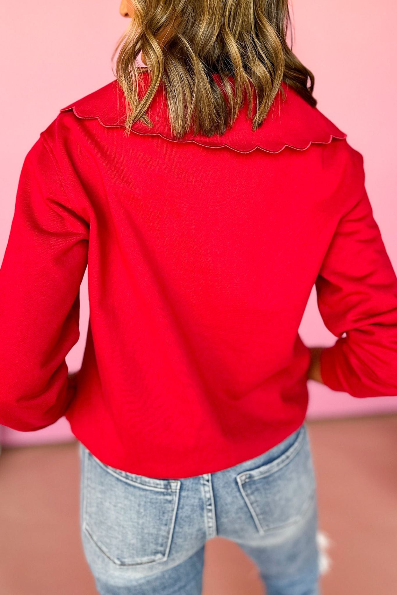 Load image into Gallery viewer, SSYS The Lucy Pullover In Red, must have top, must have style, elevated style, elevated top, elevated fall, fall style, fall top, mom style, ssys the label, shop style your senses by mallory fitzsimmons
