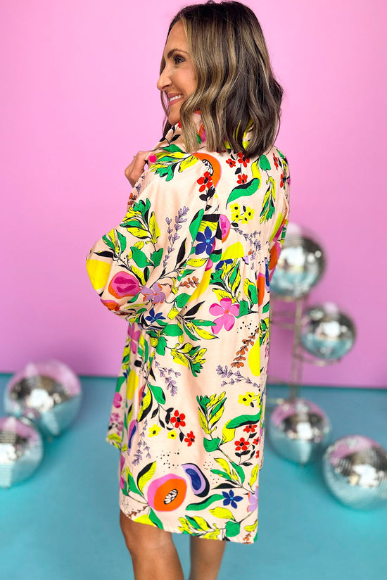 Load image into Gallery viewer, emily mccarthy floral printed split neck dress, unique piece, elevated quality, summer print, warmer weather must have, mom style, brunch plans, shop style your senses by mallory fitzsimmons
