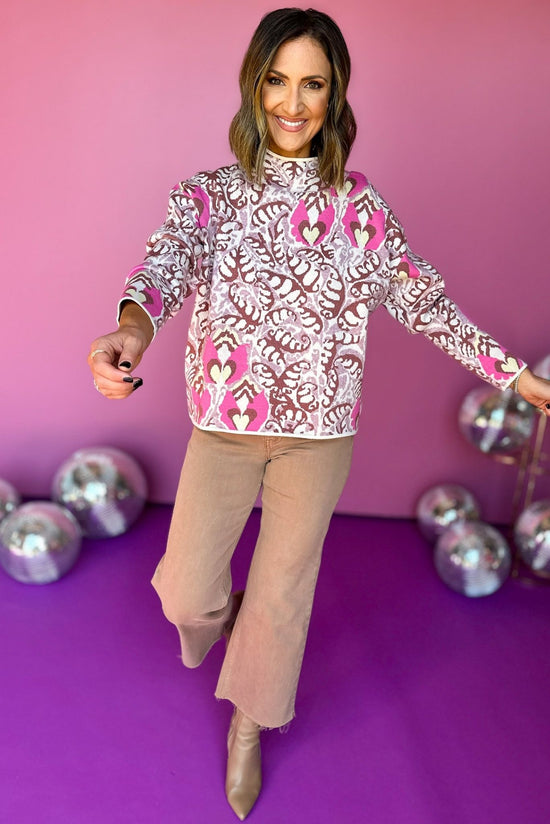 Pink Paisley Printed Mock Neck Long Sleeve Sweater, must have sweater, must have style, must have fall, fall collection, fall fashion, elevated style, elevated sweater, mom style, fall style, shop style your senses by mallory fitzsimmons