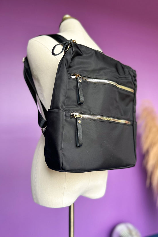 Load image into Gallery viewer,  Black Nylon Triple Zipper Backpack, accessories, backpack, elevated backpack, shop style your senses by mallory fitzsimmons
