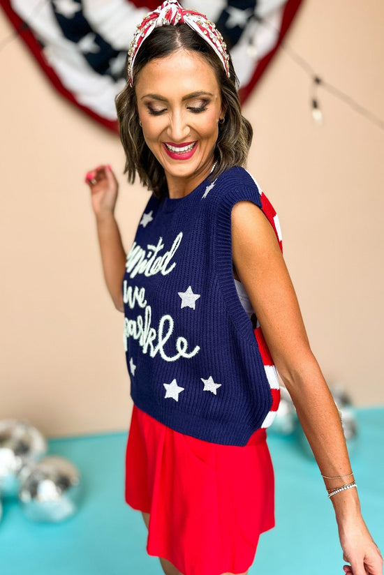 Load image into Gallery viewer, Queen Of Sparkles Royal Blue United We Sparkle Sweater Vest, Queen of Sparkles, Fourth of July, Sweater Vest, Summer Style, Mom Style, Shop Style Your Senses by Mallory Fitzsimmons
